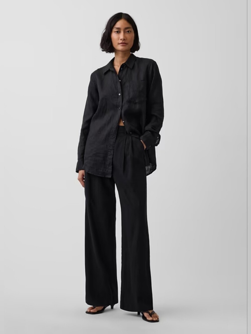 GAP 365 High Rise Linen Rayon Wide Leg Pleated Pants 10 PETITE Black RT$90 NWT